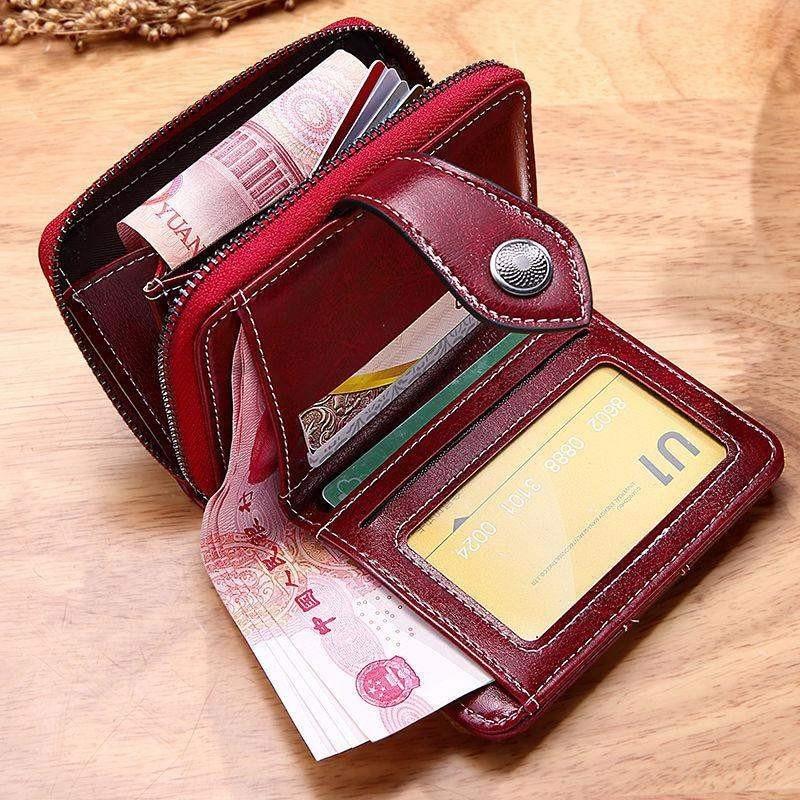 Aliwood Women's Wallet Oil Wax Leather High Quality Hasp Zipper Purse Clutch Coin Card Holders Wallet
