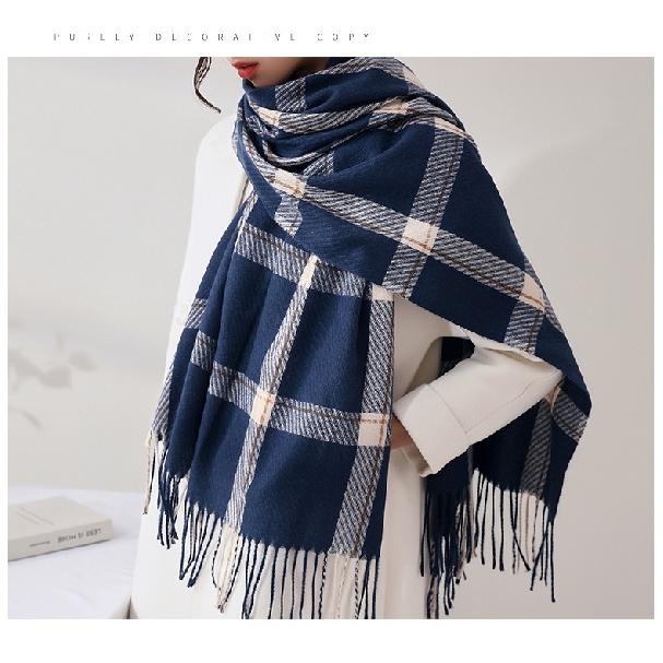 Winter Scarf for Women Shawl Cashmere Feel Tassel Plaid Large Oversized Scarves