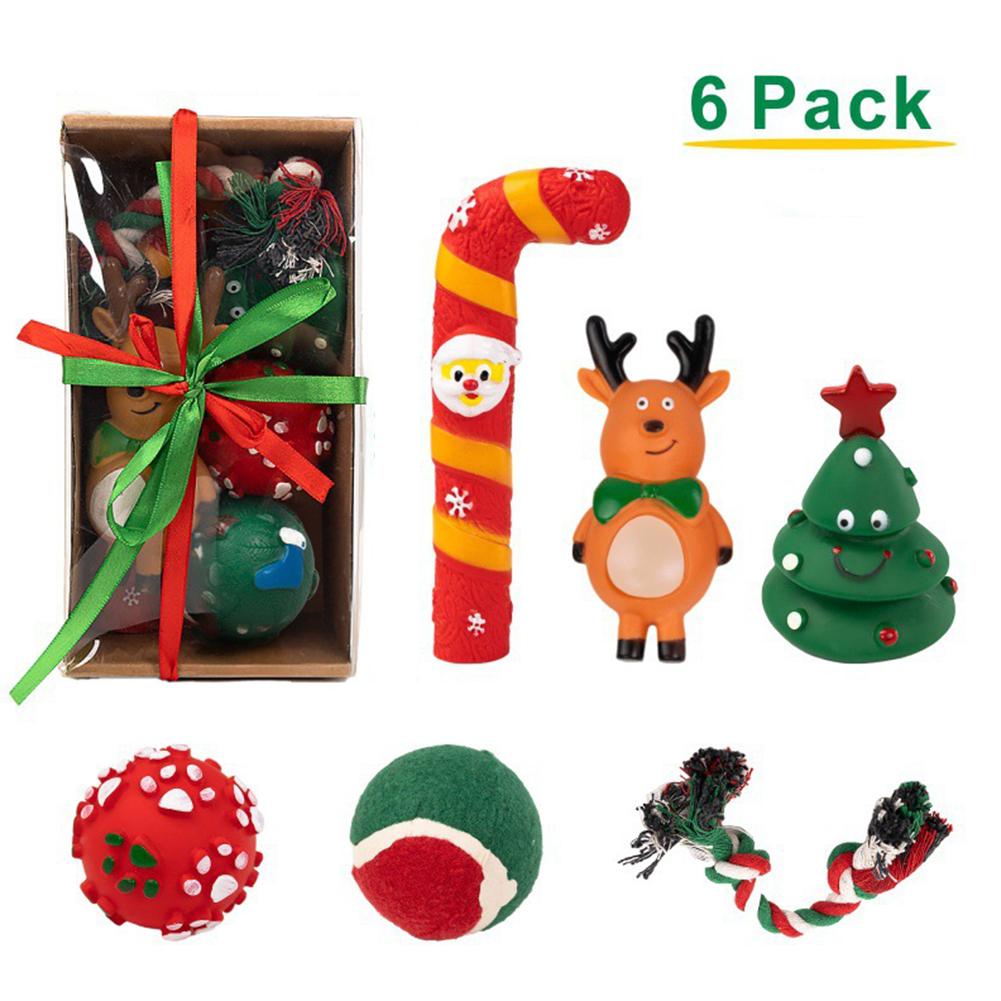 Dog Christmas Gift Box Pet Christmas Stocking Stuffers Durable Interactive Fun Dog Toy Assortment Pack Safe Rubber Chew Toys