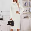 Fall Winter Lazy Wind Loose Stand Collar Sweater Dress Women's Long Sleeve Straight Knit Pit Strip Wide Dresses