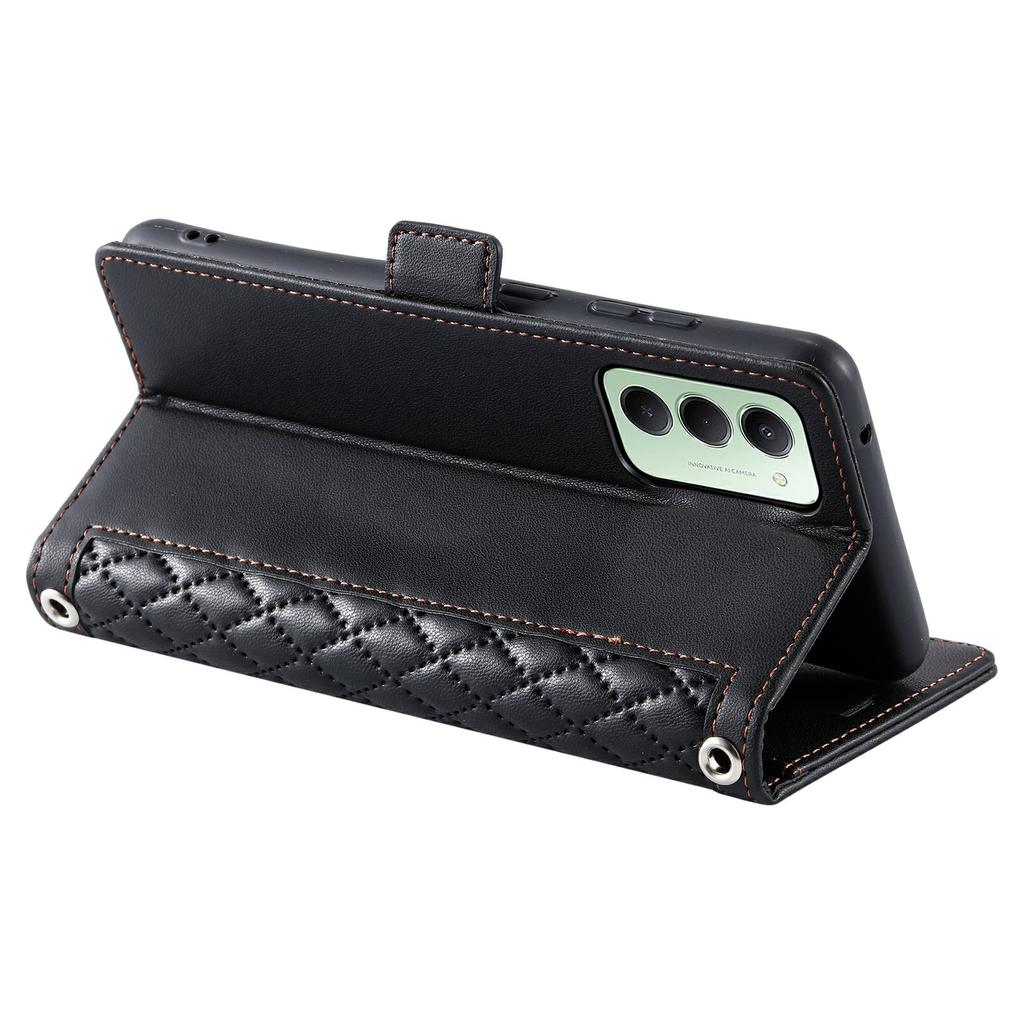 For Xiaomi Redmi 15 5G (EU) (171mm)/4G (EU) (171mm) Leather Case Rhombus Texture Wallet Stand Phone Cover with Wrist Strap