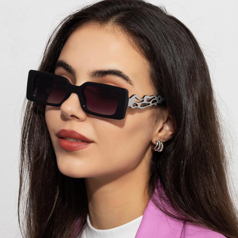 Vintage Rectangle Sunglasses Women Retro Square Flamed Frames UV400 Hip Hop Travel Eyewear Shades