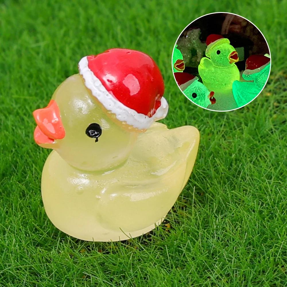 6/1 шт. Утиные украшения, автомобильная рождественская шапка, мультяшные светящиеся маленькие уточки, украшения из фосфоресцирующей смолы, автомобильные украшения