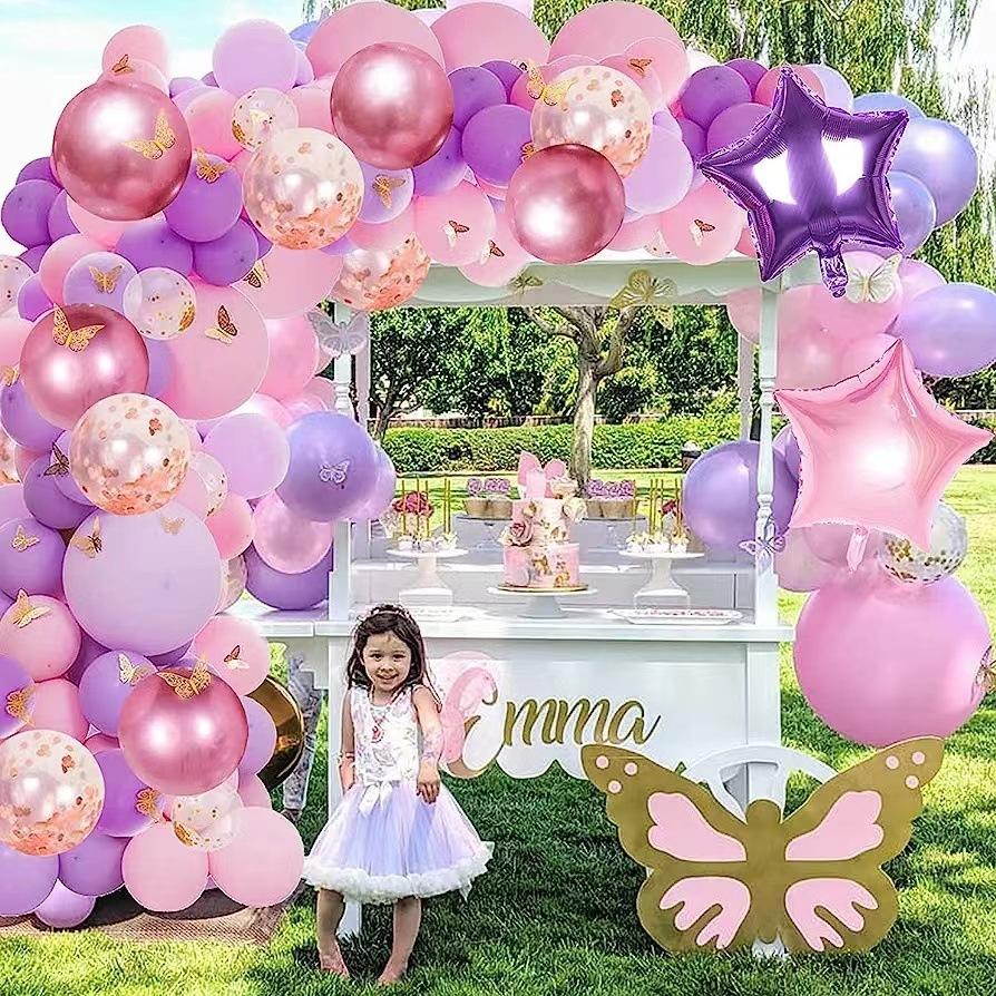 Purple Balloon Birthday Gold Butterfly Wreath Decoration Lady Girl Baby Party Birthday Party Wedding