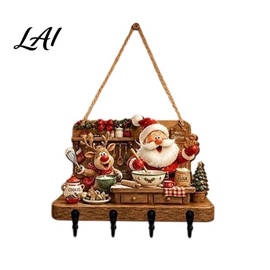 Xmas Hanging Ornament with Storage Wooden Rustic Christmas Stocking Hanger Gingerbread House Decorative Hook Board for Scene Home Wall Decor