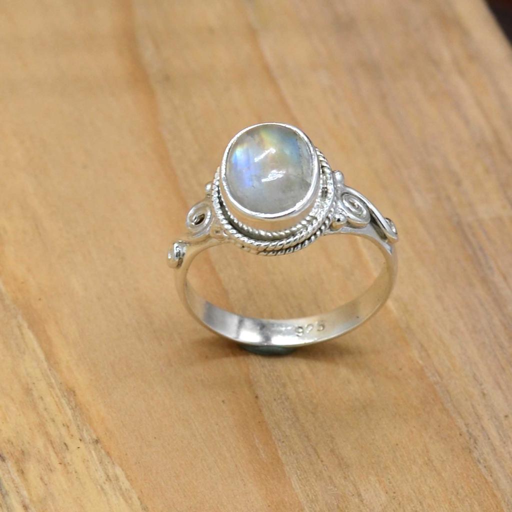Moonstone 925 Sterling Silver Ring, Natural Gemstone Handmade Women Boho Ring