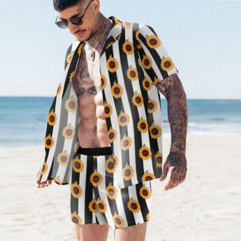2022 Summer European & American Men's Casual Loose Short-sleeved Shirt & Shorts Beach Set