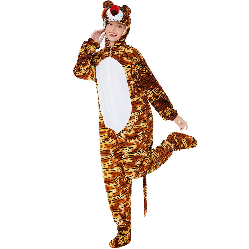Adult Animal Costume Onesie Halloween Giraffe Tiger Cow Bear Plush Jumpsuit for Men Women Stage Role Play Cosplay Outfit