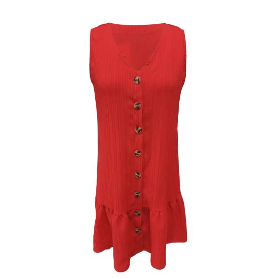 Летнее платье V-образный вырез без рукавов однобортное однотонное мини-платье однотонное свободное