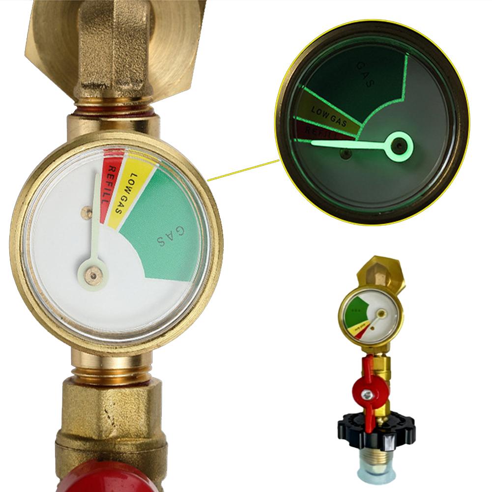 1 lb Propane Tank Refill Adapter with Brass Body and 3-Color Gauge for Accurate Level Monitoring During Refill