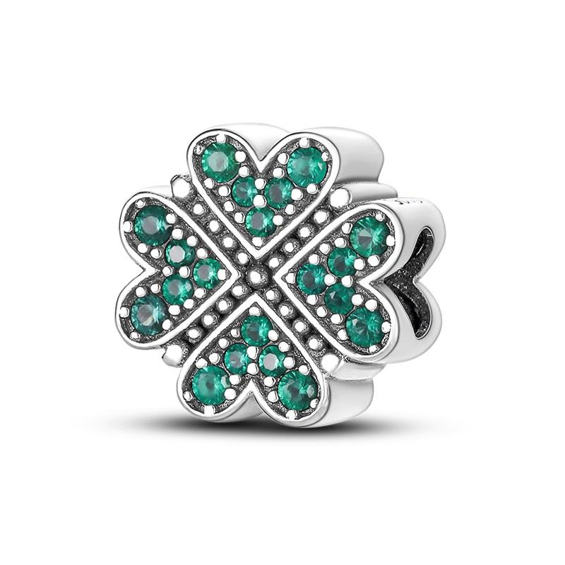 Color Zircon Four Leaf Clover Shape Charm Beads Fits Bangle Bracelet Necklace Women Luxury Jewelry Festival Gifts