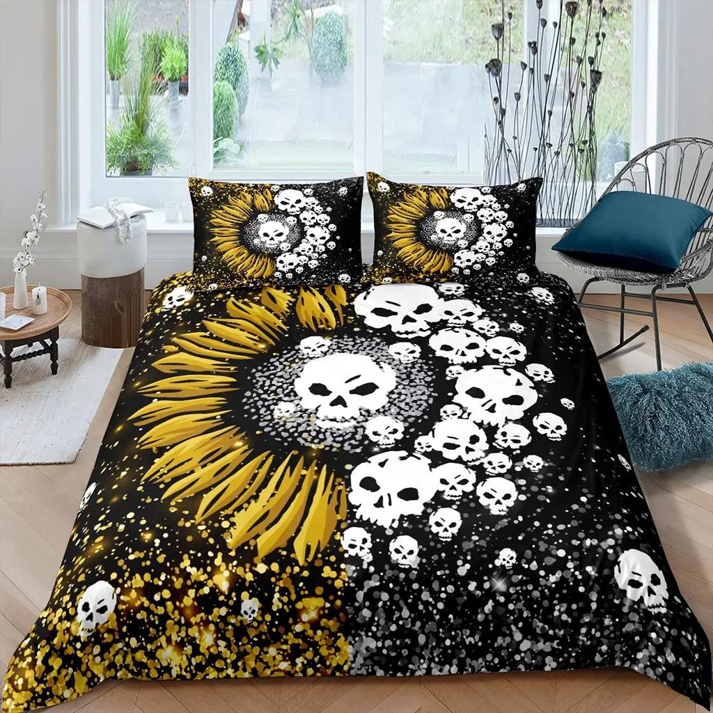 Комплект постельного белья с изображением скелета и готического сахарного черепа, пододеяльник с изображением роз, романтических цветов, пододеяльник из полиэстера