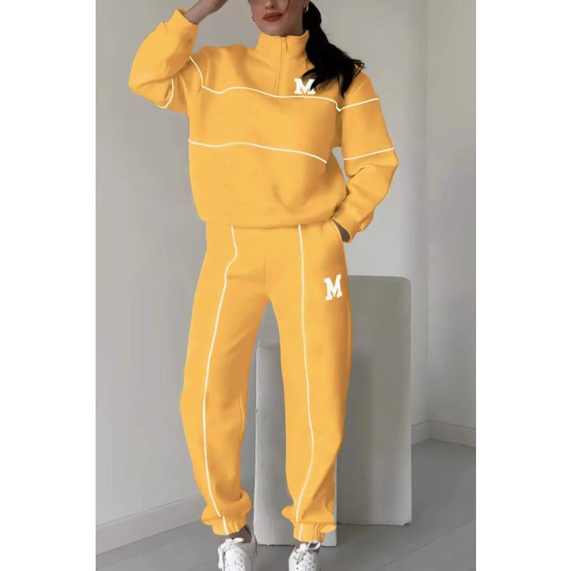 Осенне-зимний модный комплект из толстовок с буквенным принтом, повседневный топ с длинными рукавами и полуоткрытым воротником + спортивные штаны, костюм из двух частей