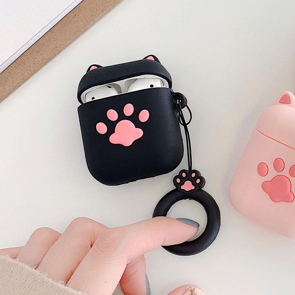 Silicone 3D Cat Claw Fun Cartoon Earphone Protective Case with Ring For Airpods 1 2
