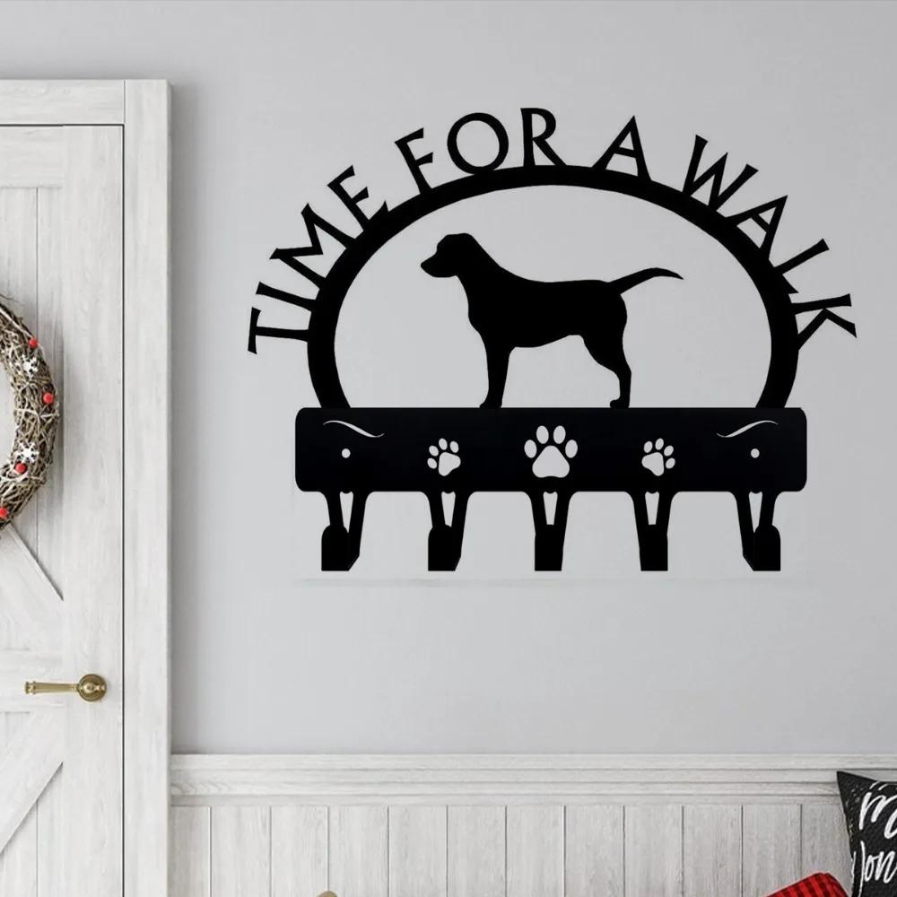 1pc Labrador 'Time for a Walk' Key Rack Dog Leash Hanger - Hallway Key Holder with Bathroom Towel Hooks Wall Coat Rack