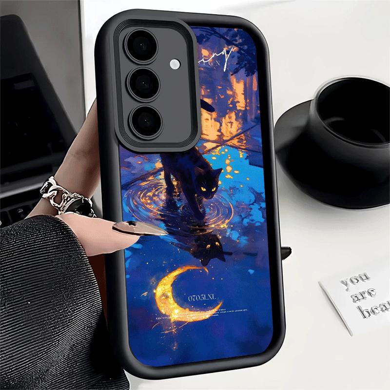 Чехол для телефона Samsung Galaxy S26 S25 Ultra S24 FE Ночная Луна Кот Мечтательное Искусство Чехол S23 Plus S22 + S21 S20 5G Мягкий Силикон Funda