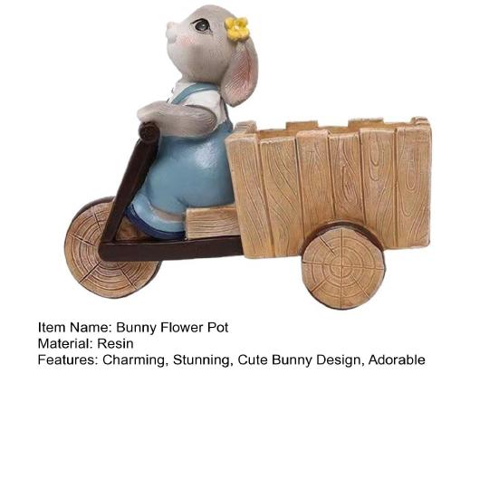 Easter Bunny Riding Tricycle Planter Resin Rabbit Flower Pot Cute Animal Plant Pot for Home Garden Desk