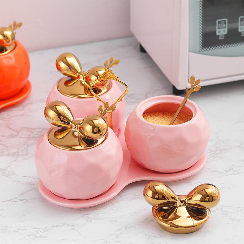 Nordic Seasoning Pot Set Light Luxury Ceramic Seasoning Box Household Seasoning Pot Moisture Proof Ins Kitchen Supplies