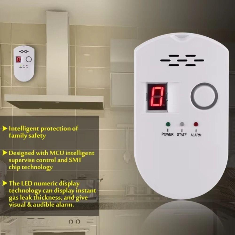 Digital Display Gas Detection System Temperature Humidity Sensors Plugs & Play Gas Alarm Kitchen