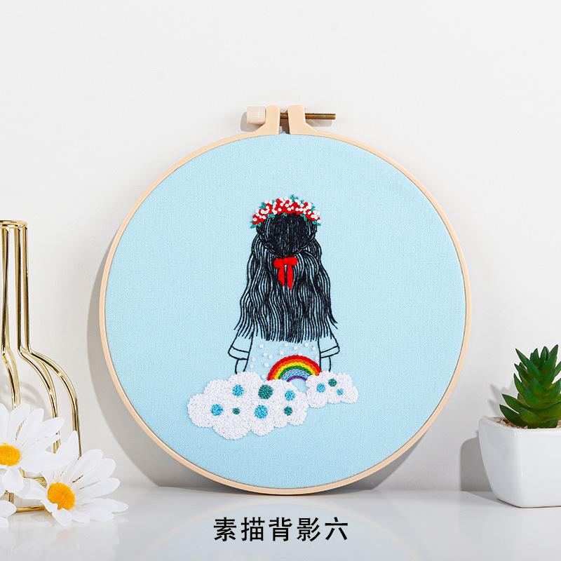 Новая сумка с материалами для ручной вышивки DIY, Простой европейский рисунок девочки на спине, Набор для вышивания (игла и нитки)