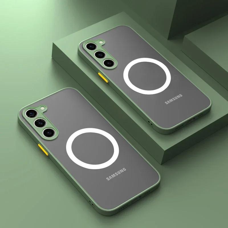 Матовый прозрачный чехол с магнитом для Samsung Galaxy S26 S2 S24 S23 Ultra Plus S26 Для беспроводной зарядки Задняя крышка
