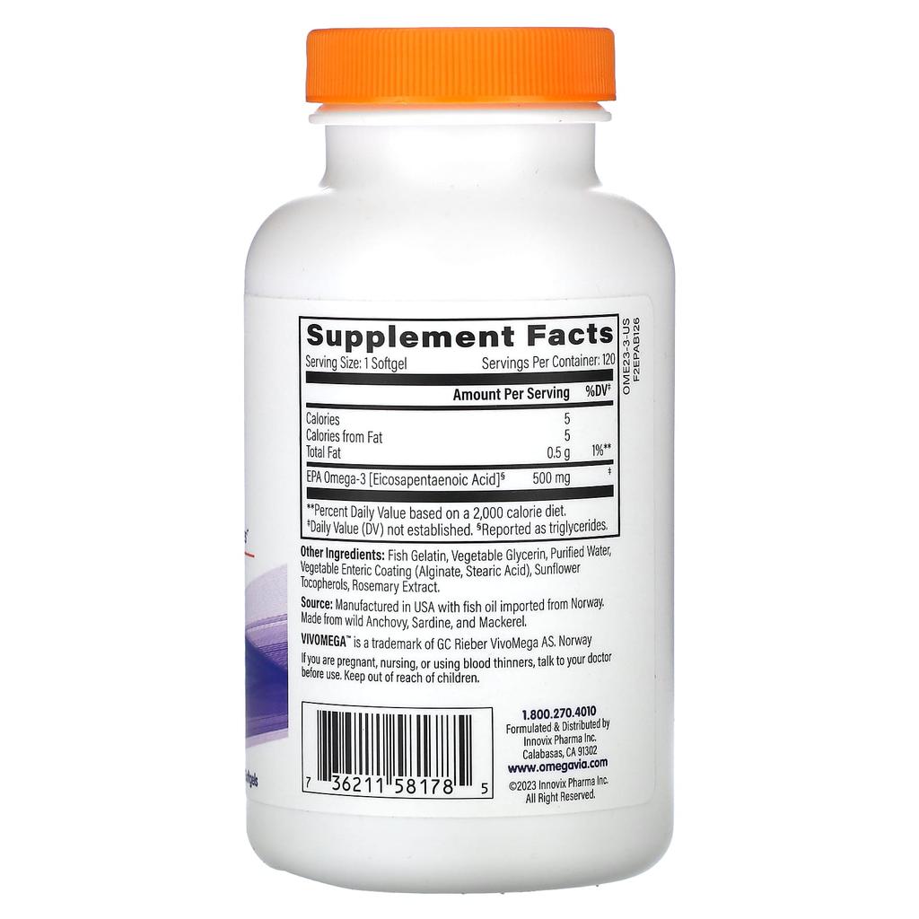 OmegaVia ЭПК 500, Омега-3, 500 мг, 120 мягких капсул