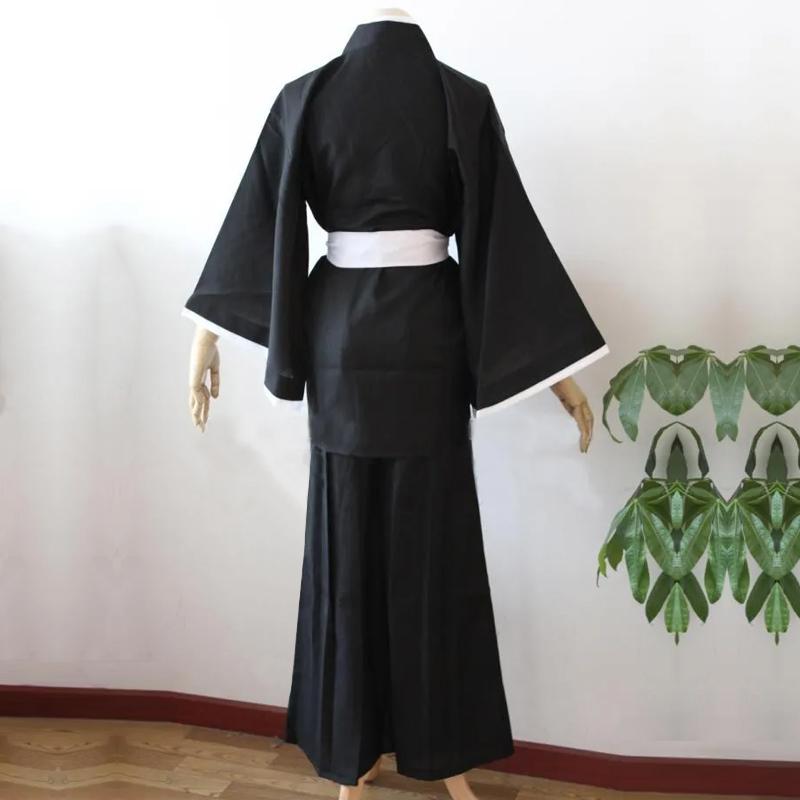 Anime Bleach Kurosaki Ichigo Cosplay Costume Adult Women / Men Outfits Black Kimono Batwing Coat Top Black Pant Belt Halloween Set