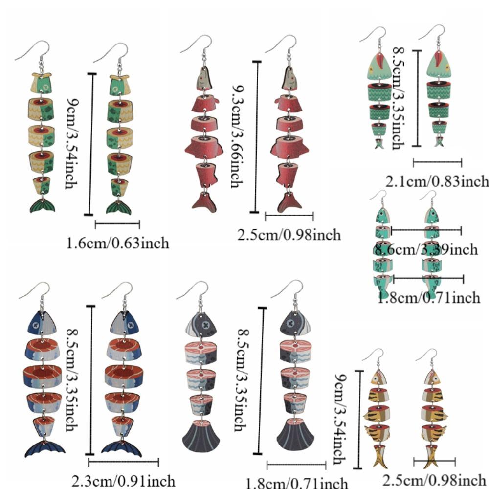 5Pairs Hook Piercing Salmon Fish Earrings Multi Segment Beach Drop Earrings Girls