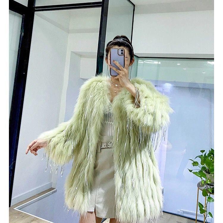 The Same Style As The Internet Celebrity's Dreamy Galaxy Winter New Patchwork Fur Coat for Women with Fox Fur and Raccoon Fur Braiding