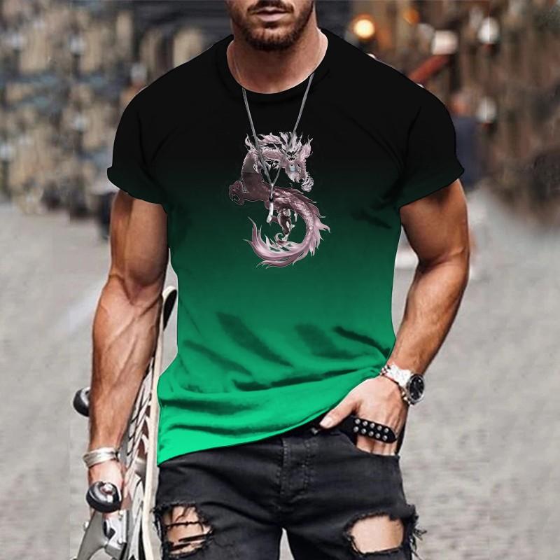 Модный тренд, градиентная печать, горячая распродажа, повседневные свободные мужские футболки с коротким рукавом, 3D градиентная печать, O-образный вырез, футболки больших размеров