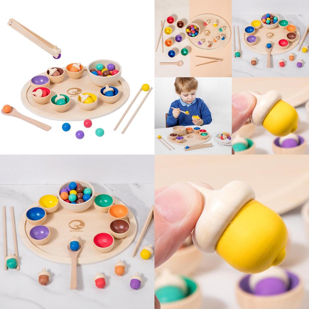 Wooden Color Sorting Tray Educational Toy For Preschool Kids Learning Play