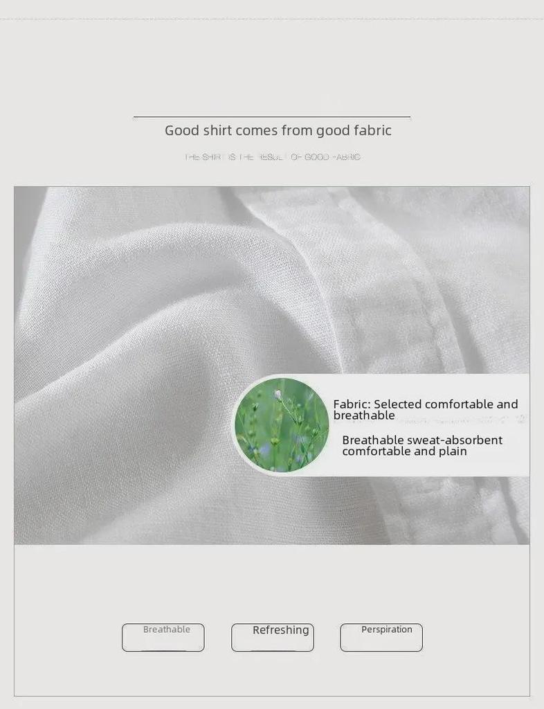 Men's Breathable White Long-Sleeved Slim-Fit Linen Shirt with Sun Protection