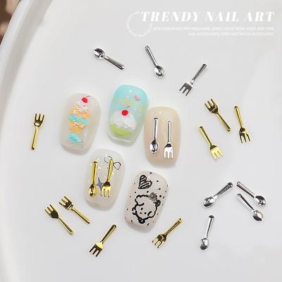 50 шт. смешанных Ins Niche Tableware Series Spoon Fork Nail 3D Metal Nail Mold Nail Decorations Diy Nail Art Charm Accessories