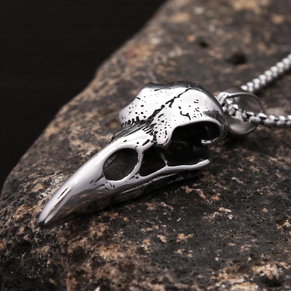 Кулон в виде черепа вороны на стальной цепочке - Модный европейский и американский стиль