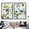 Abstract Flower Green Leaves Lovely Blue Birds Animal Print for Bedroom Home Wall Decor Canvas Painting Pastoral Poster
