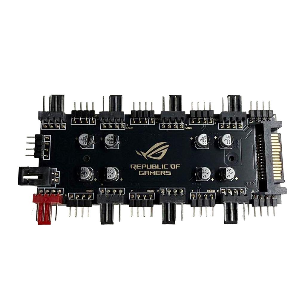 12В 4-контактный/5В 3-контактный ARGB/RGB PWM концентратор вентиляторов 1 в 8 Многоканальный разветвитель Синхронизация с материнской платой Контроллер светодиодной ленты Адаптер-концентратор для корпусных вентиляторов
