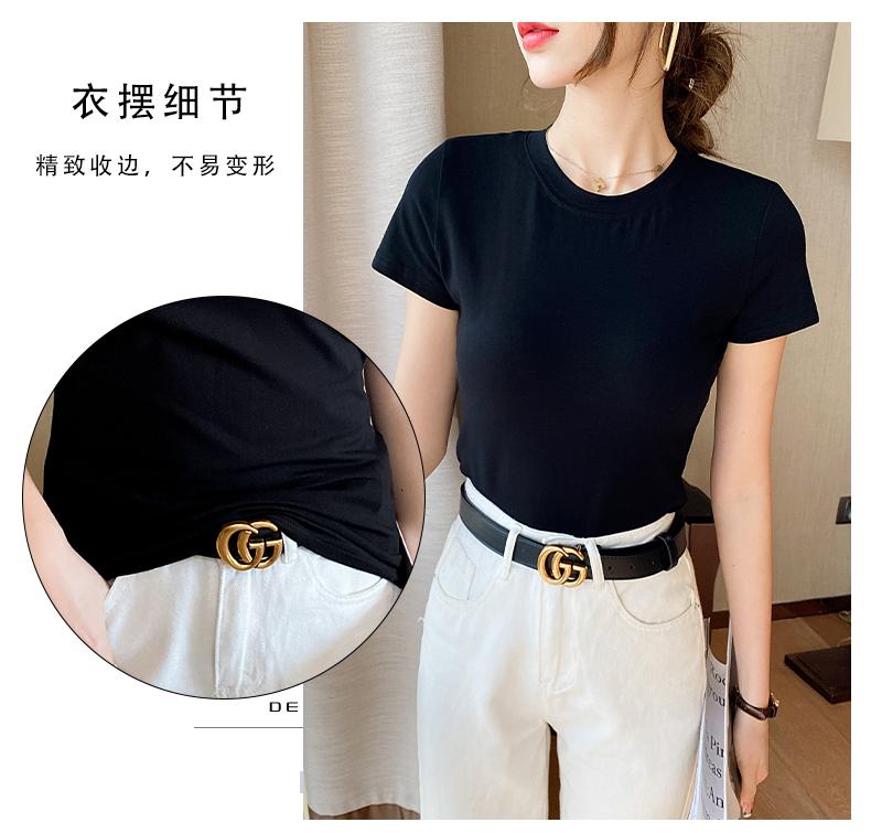 Pure cotton t-shirt, women's short sleeved slim fit, niche and beautiful Western style small shirt, T-shirt, short top JS