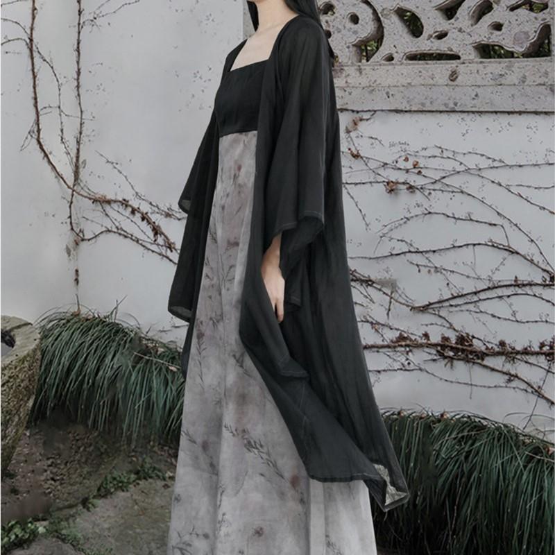 Johnature Woman Autumn Retro Loose Chinese Style Irregular Coat Vintage Flared Sleeves Solid Color Casual Coat