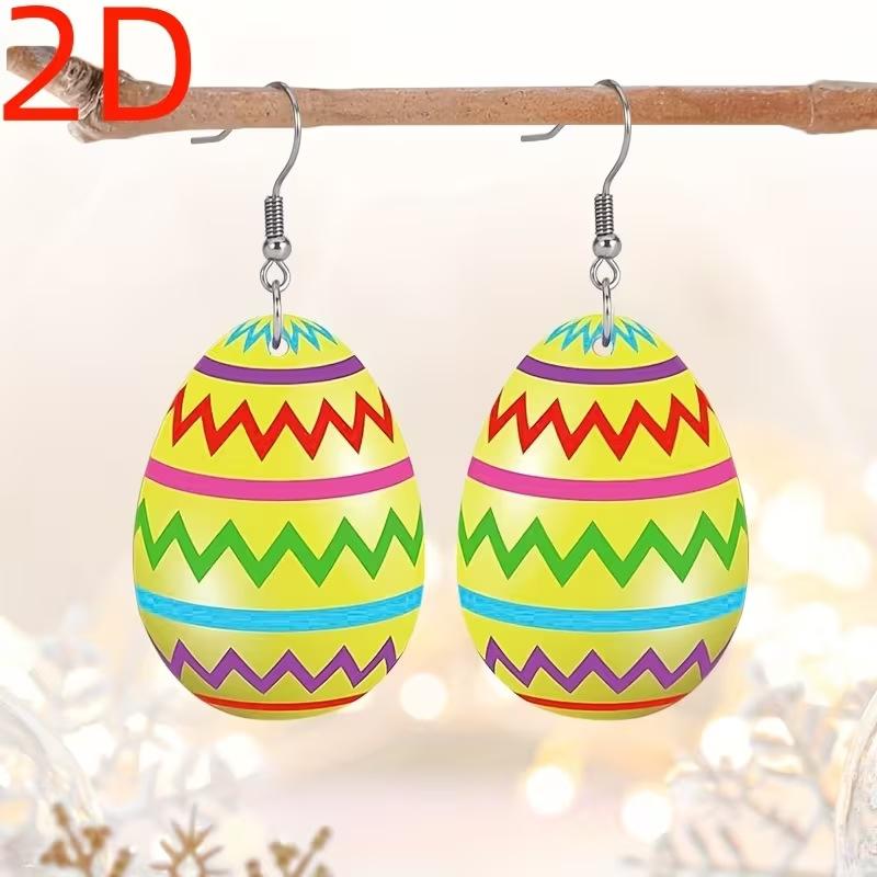 Cross-border new style acrylic earrings, colorful striped Easter egg design, simple and fashionable acrylic earrings.