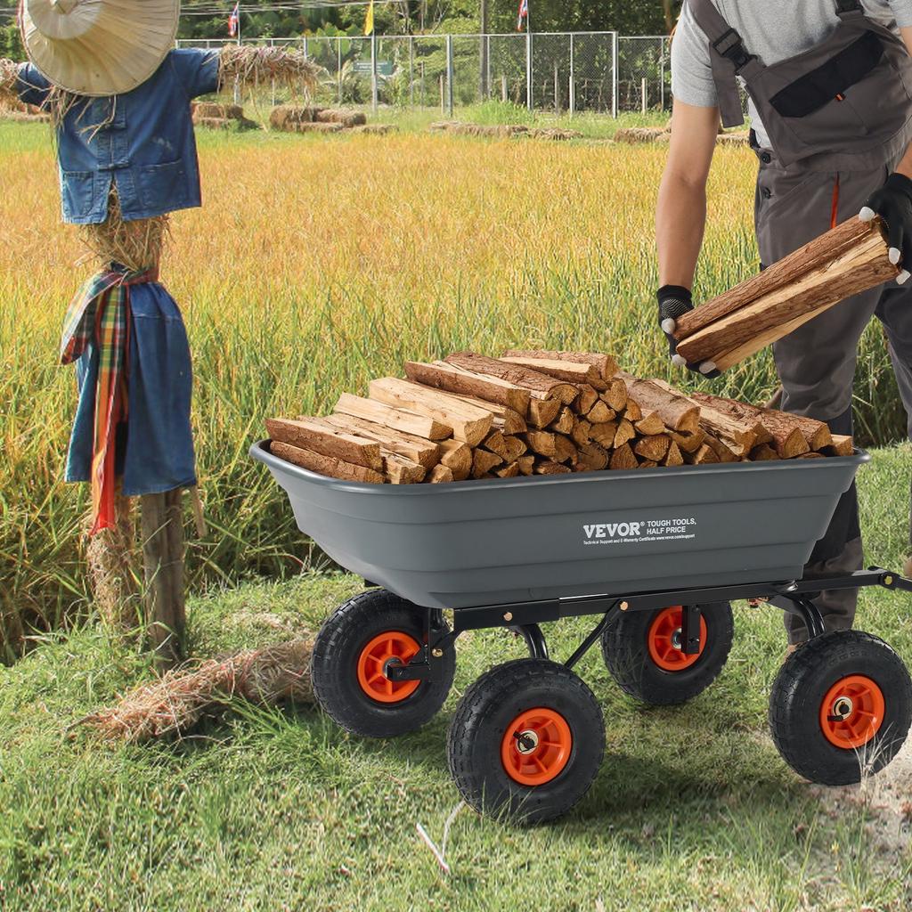 VEVOR Dump Cart, Poly Garden Dump Cart with Easy to Assemble Steel Frame, Dump Wagon with 2-in-1 Convertible Handle