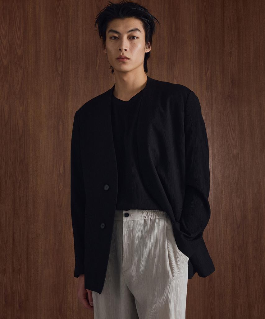 TNGT [Set] Kinoshita Collarless Jacket & Maxi-Wide Pants (Black) 0Tpa6E007Bk