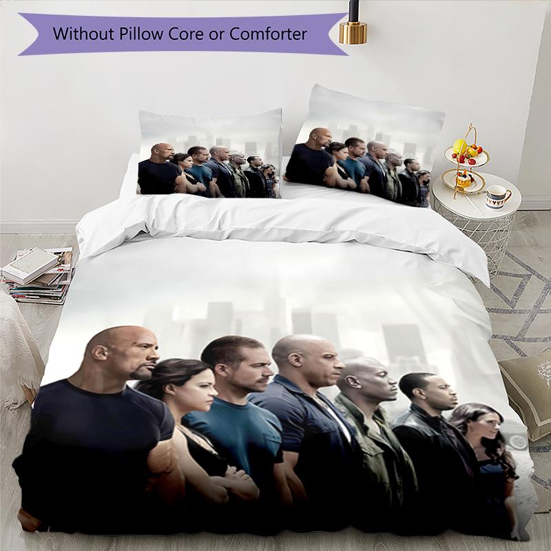 3pcs Fast and Furious pattern bedding set duvet cover set includes duvet cover &pillowcases, perfect all season bedroom decoration & gift