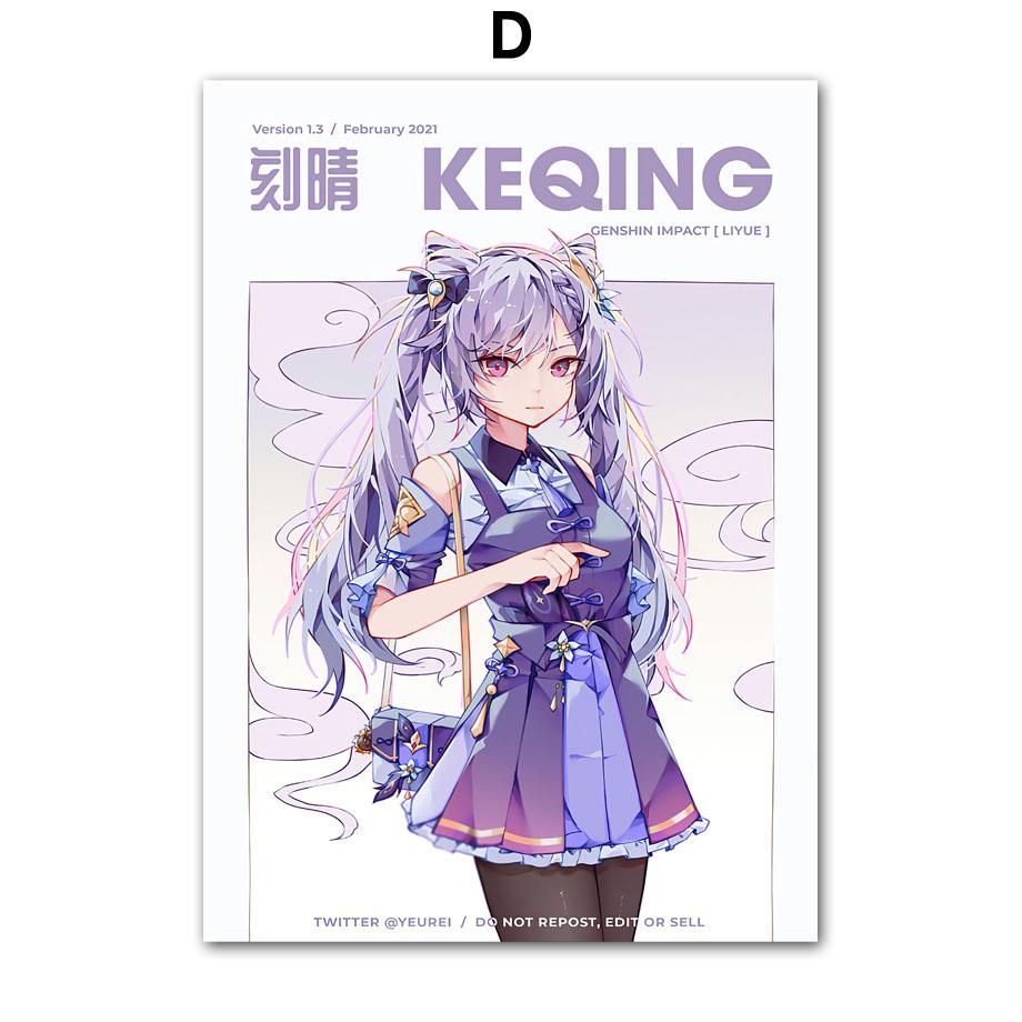 Genshin Impact аниме постер, настенная живопись на холсте, принты, игровая картина, аксессуары для игровой комнаты, украшение для классной комнаты, дома