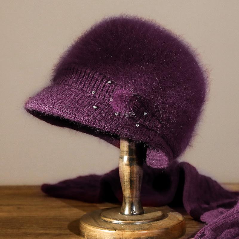 Осенне-зимняя женская вязаная шапка с утолщенными ушками, теплая шапка для мамы, шапка из смесовой шерсти с кроличьим пухом, для выхода на улицу в холод