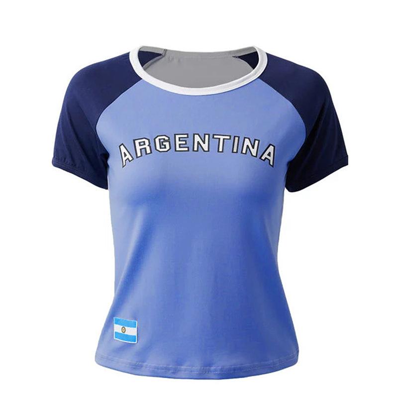 Европейский и американский женский короткий топ Y2K для девочек с вышитыми буквами, обнаженным пупком, облегающая футболка с короткими рукавами и круглым вырезом