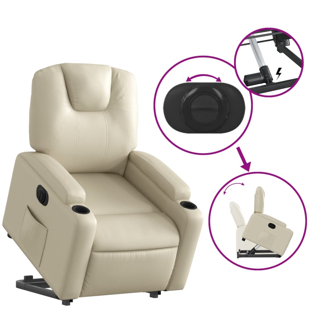 Electric Recliner Chair with Rising Function Cream Artificial Leather