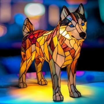 Resin Dog Series LED Night Light Animal Statue Art Figurine for Home Desktop Decoration with USB or Button Control