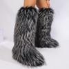Cross-border Y2k Imitation Raccoon Fur Boots Long Tube Winter Ladies Winter Imitation Fur Fox Snow Boots Tall Boots