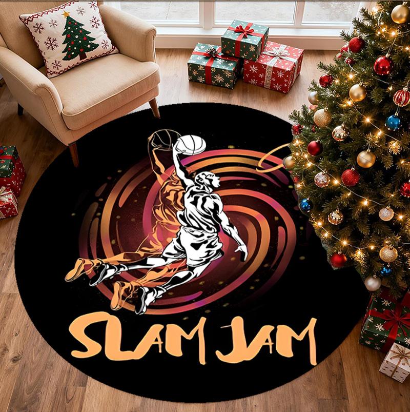 SLAM DUNK Pattern Round Rug, Indoor/Outdoor Mat, for Picnic, Gameroom, Bedroom, Office, Living Room, Home Decor Carpet, Birthday Gift