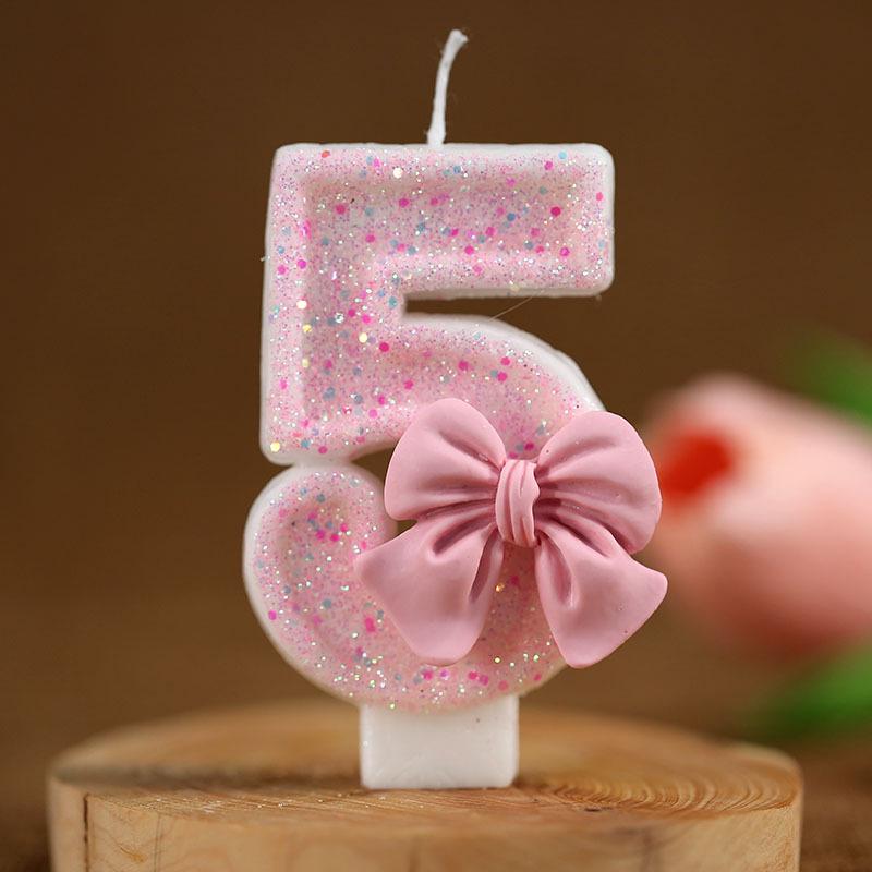 Cute Pink Bow Children's Birthday Candle Decoration for Cake